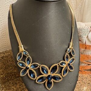 Natasha Elegant Sapphire Blue and Gold Floral Adjustable Necklace